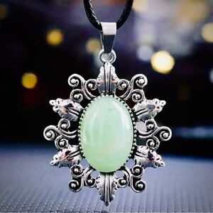Green Aventurine Sun Pendant with Silver Accents, NEW